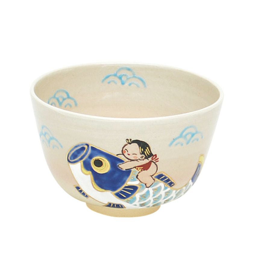 茶碗　鯉のぼりと菖蒲　東山深山　抹茶茶碗　抹茶碗　茶道具　抹茶 茶道具 抹茶茶碗（まっちゃちゃわん） 茶碗 色絵 金太郎と鯉のぼり
