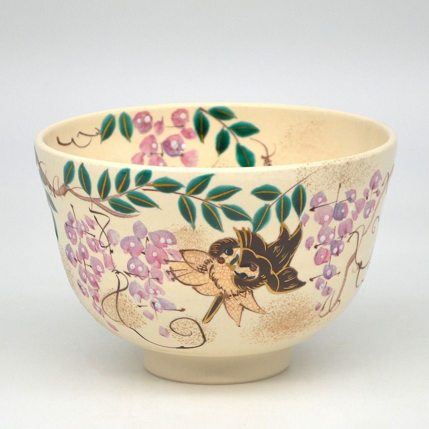 茶道具 抹茶茶碗（まっちゃちゃわん） 茶碗 白釉 藤に雀 水出 宋絢 