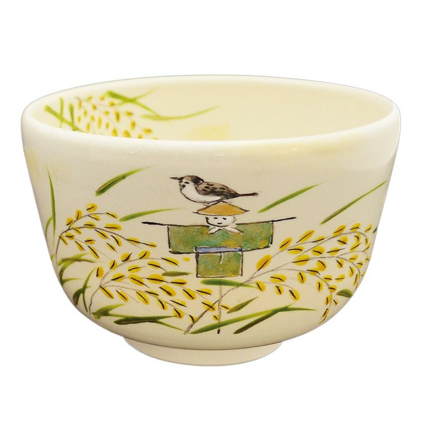 茶道具 抹茶茶碗（まっちゃちゃわん） 色絵茶碗 稲穂にかかし 八木 海峰 抹茶茶碗は茶の湯文化である表千家・裏千家の茶道具や抹茶を専門に扱う千紀園（せんきえん）が通販で販売しています。茶会また初心者向けのお稽古用にご利用いただける抹茶碗です。贈り物・ギフトにも人気です。