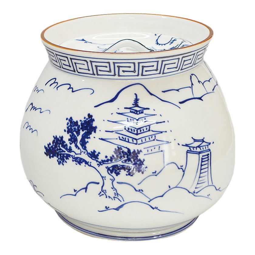Ｎ６３４　水指　『京焼』『平安　手塚祥堂造』『染付山水文』　共箱　茶道具 茶道具 水指（水差・みずさし） 染付 芋頭 水指 手塚 祥堂 | 千年の