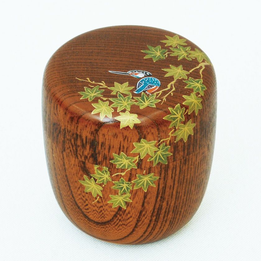 c160 硝子茶器 川蝉蒔絵 麗峰 木箱 茶道具 古物 茶道具 薄茶器（うすちゃき） 欅拭漆中棗 青楓に川蝉蒔絵 佐々木 麗峰