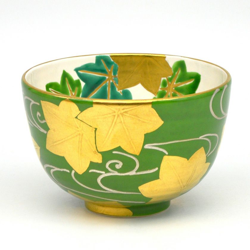 茶道具 抹茶茶碗（まっちゃちゃわん） 茶碗 白釉 萌黄金襴 青楓 山岡 善高