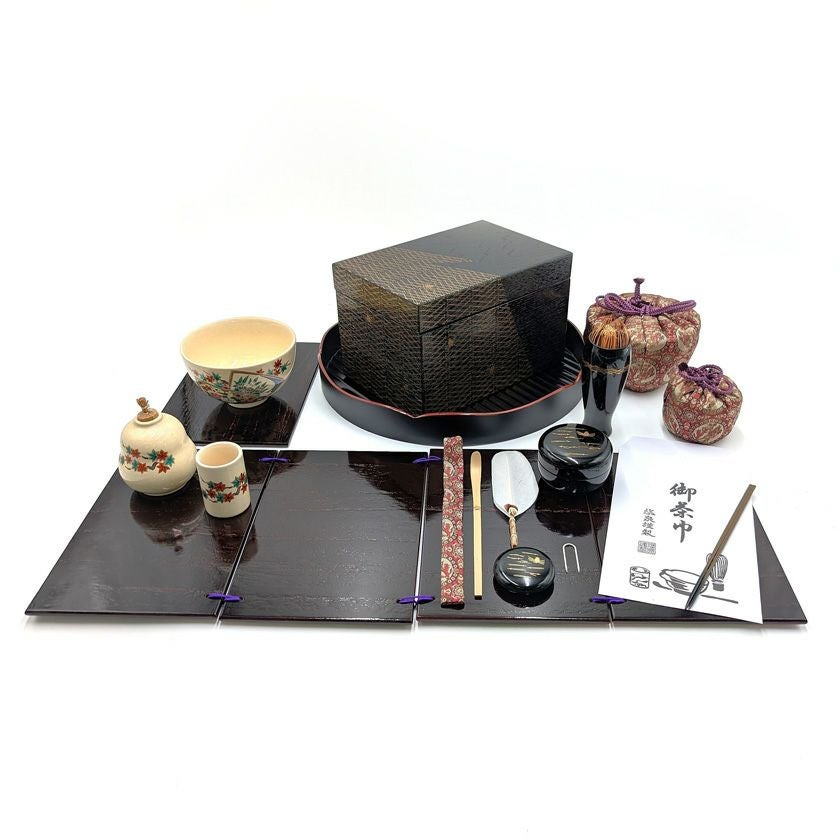 茶道具 茶箱（ちゃばこ）セット 茶箱セット一式 掻合松葉 月点前 収納箱付