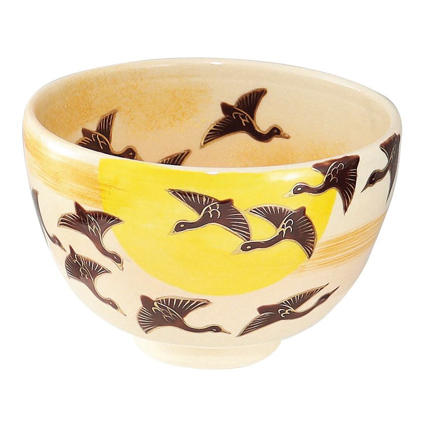 茶碗蒸し様THEMADRIDマドリッドコレクション キャビネットパインカントリー 茶道具 抹茶茶碗（まっちゃちゃわん） 茶碗 色絵 雁の群れ 加藤 永山