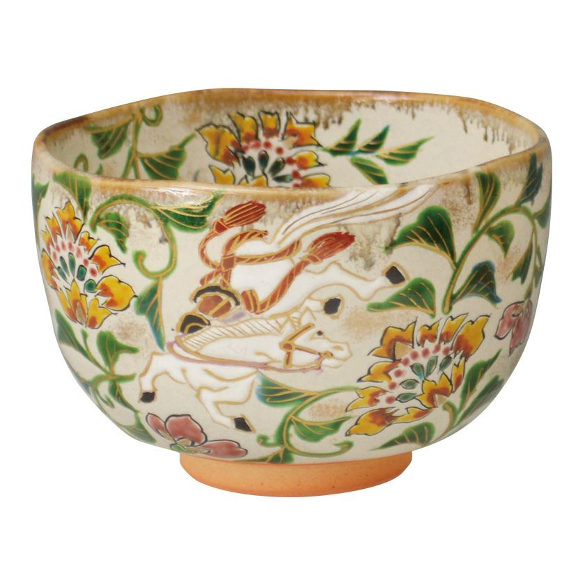 茶道具 抹茶茶碗（まっちゃちゃわん） 茶碗 乾山 唐花に干支（神馬） 森下 秋彩 干支 午（うま、馬） 抹茶茶碗は茶の湯文化である表千家・裏千家の茶道具や抹茶を専門に扱う千紀園（せんきえん）が通販で販売しています。茶会また初心者向けのお稽古用にご利用いただける抹茶碗です。贈り物・ギフトにも人気です。