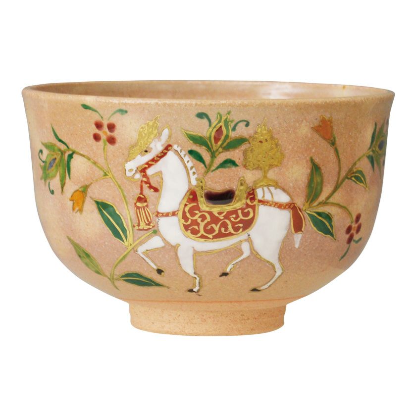 茶道具 抹茶茶碗（まっちゃちゃわん） 茶碗 御本手 神馬と更紗模様 小倉 陶華 干支 午（うま、馬） 抹茶茶碗は茶の湯文化である表千家・裏千家の茶道具や抹茶を専門に扱う千紀園（せんきえん）が通販で販売しています。茶会また初心者向けのお稽古用にご利用いただける抹茶碗です。贈り物・ギフトにも人気です。