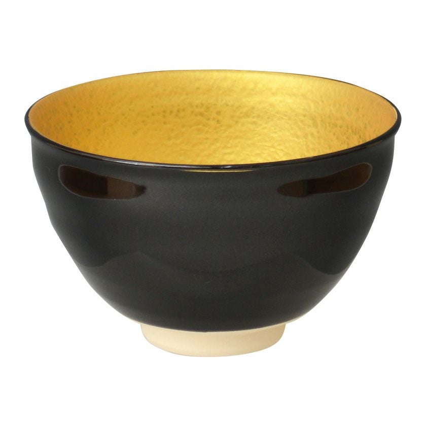 黒い茶碗 金色の縁取り 茶道具 抹茶茶碗（まっちゃちゃわん） 茶碗 黒仁清 内金溶彩 隆山