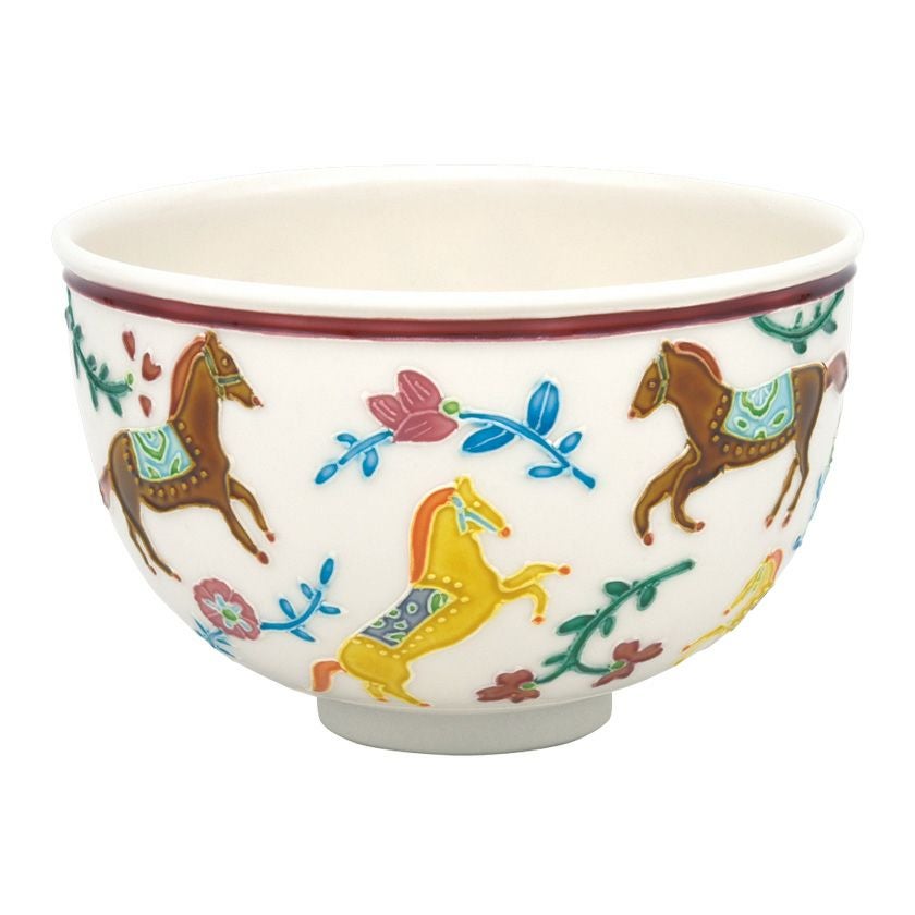 DT572 茶道具 馬目模様 絵高麗茶碗 茶道具 抹茶茶碗（まっちゃちゃわん） 茶碗 交趾 彩午 中村 翠嵐 干支
