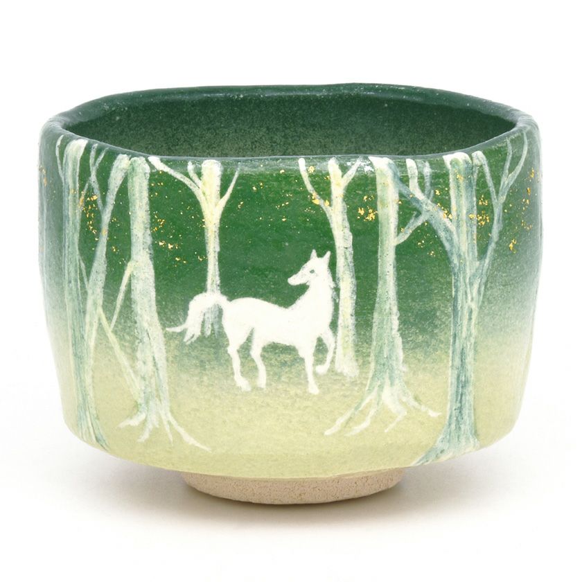 楽焼 馬盥茶碗 楽入窯 吉村楽入 作 朝顔ノ画 共箱 共布 茶道具 抹茶碗 美品 茶道具 抹茶茶碗（まっちゃちゃわん） 茶碗 森の白馬 吉村 楽入 干支