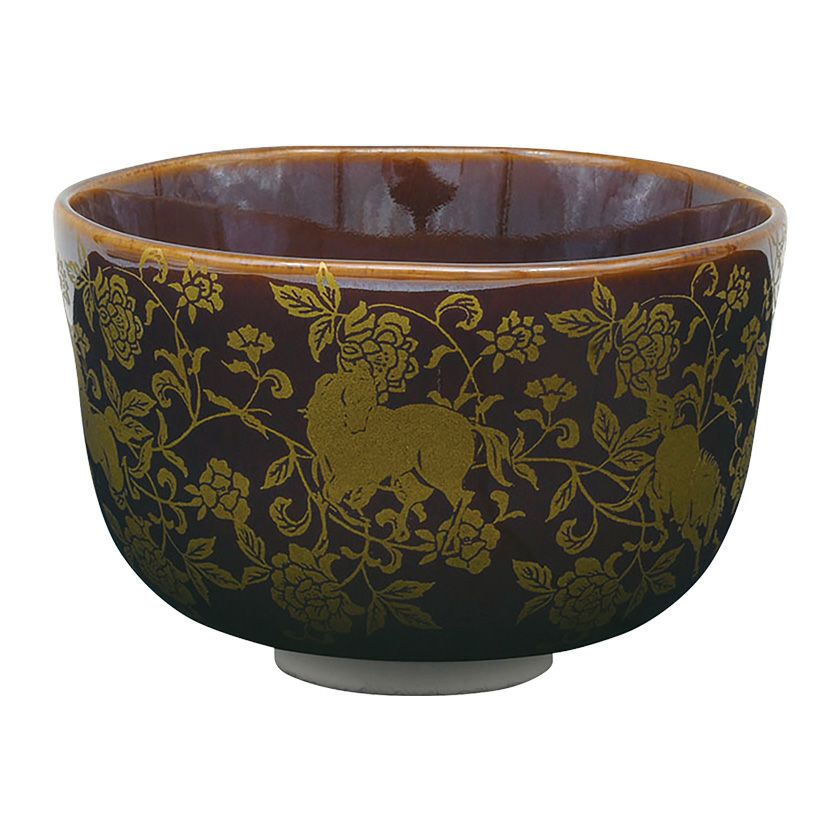 茶道具 抹茶茶碗（まっちゃちゃわん） 茶碗 飴釉 正倉院花唐草 午 花月窯 干支 午（うま、馬） 抹茶茶碗は茶の湯文化である表千家・裏千家の茶道具や抹茶を専門に扱う千紀園（せんきえん）が通販で販売しています。茶会また初心者向けのお稽古用にご利用いただける抹茶碗です。贈り物・ギフトにも人気です。