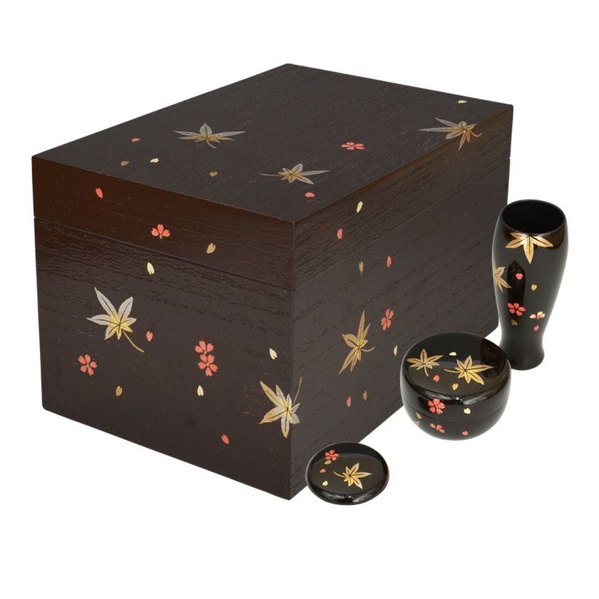 茶道具 茶箱（ちゃばこ）セット 桐溜塗 春秋蒔絵茶箱セット（三点