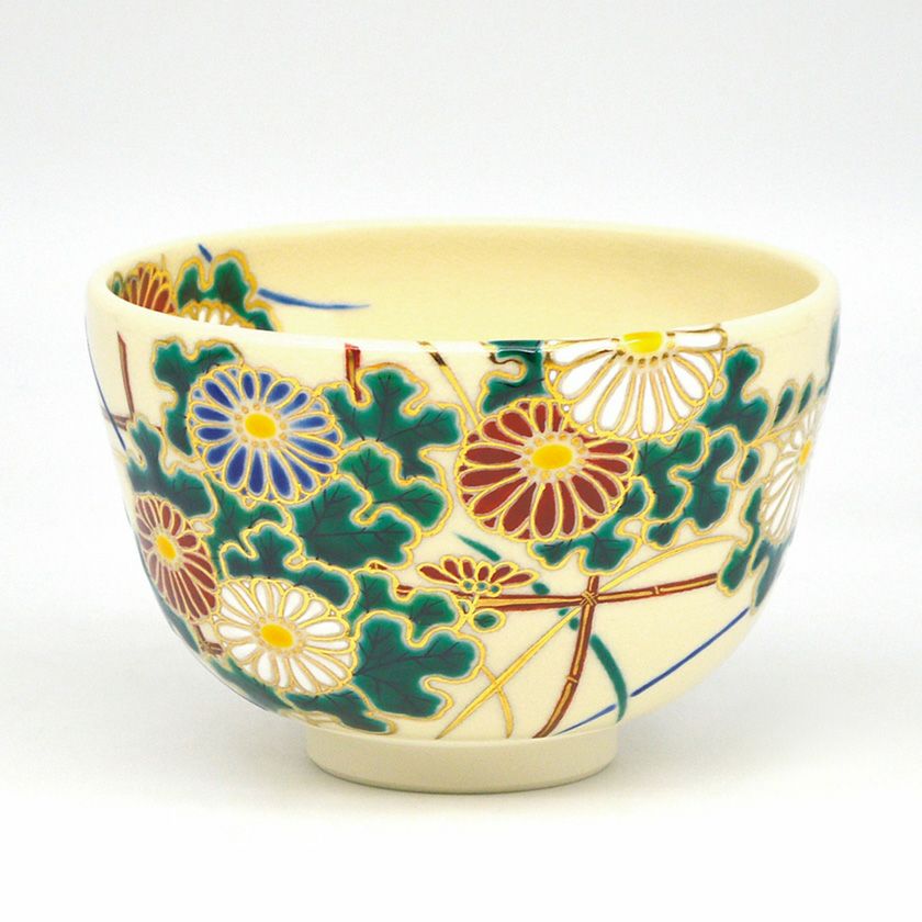 茶道具 茶盌 セット 菊花紋章 茶道具 抹茶茶碗 菊茶碗 前に面あり 通次阿山作 京焼き 茶道 : 茶道具