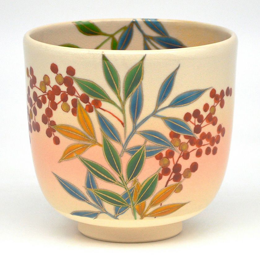 No3162 抹茶碗　福栄造　金彩色絵草花文茶碗　法正寺焼　嘉賦　木箱　送料無料 抹茶茶碗 | 千年の香り 千紀園