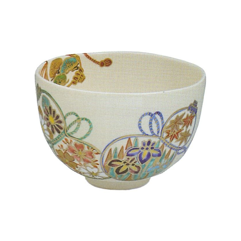 No3162 抹茶碗　福栄造　金彩色絵草花文茶碗　法正寺焼　嘉賦　木箱　送料無料 抹茶茶碗 | 千年の香り 千紀園