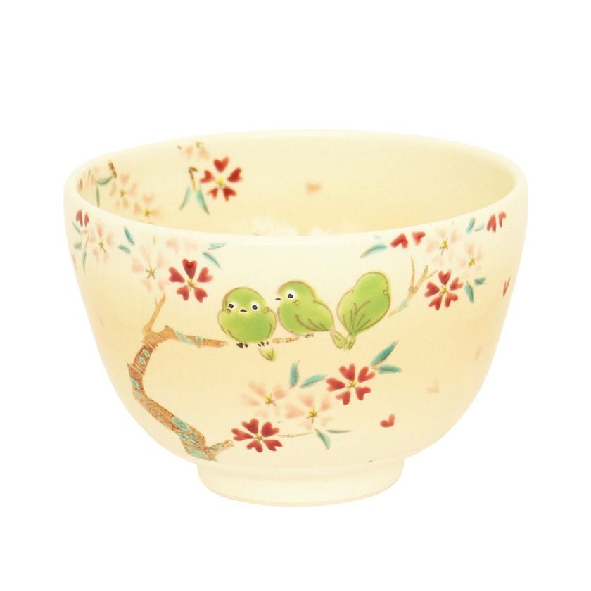 茶道具 抹茶茶碗（まっちゃちゃわん） 茶碗 色絵 桜にメジロ 加藤 起楽