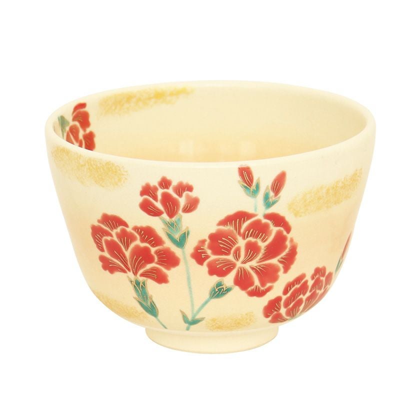 茶道具 抹茶茶碗（まっちゃちゃわん） 茶碗 色絵 カーネーション 加藤 起楽 母の日 抹茶茶碗は茶の湯文化である表千家・裏千家の茶道具や抹茶を専門に扱う千紀園（せんきえん）が通販で販売しています。茶会また初心者向けのお稽古用にご利用いただける抹茶碗です。贈り物・ギフトにも人気です。