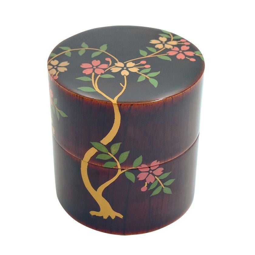 茶道具 薄茶器（うすちゃき） 中次 溜 枝垂桜蒔絵 中村 湖彩