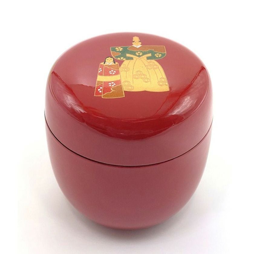 雛道具　茶道具 茶道具 薄茶器（うすちゃき） 中棗 朱 立雛絵 （樹脂製） 雛祭り