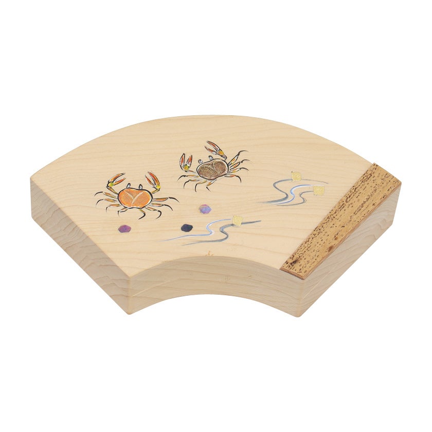 茶道具 香合（こうごう） 扇面香合 榧(かや)竹木地 沢蟹蒔絵 佐々木 麗峰