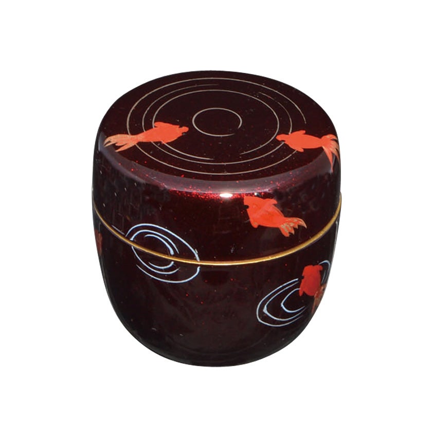 茶道具 薄茶器（うすちゃき） 溜塗中棗 金魚蒔絵 樹脂製（内梨子地） 東雲