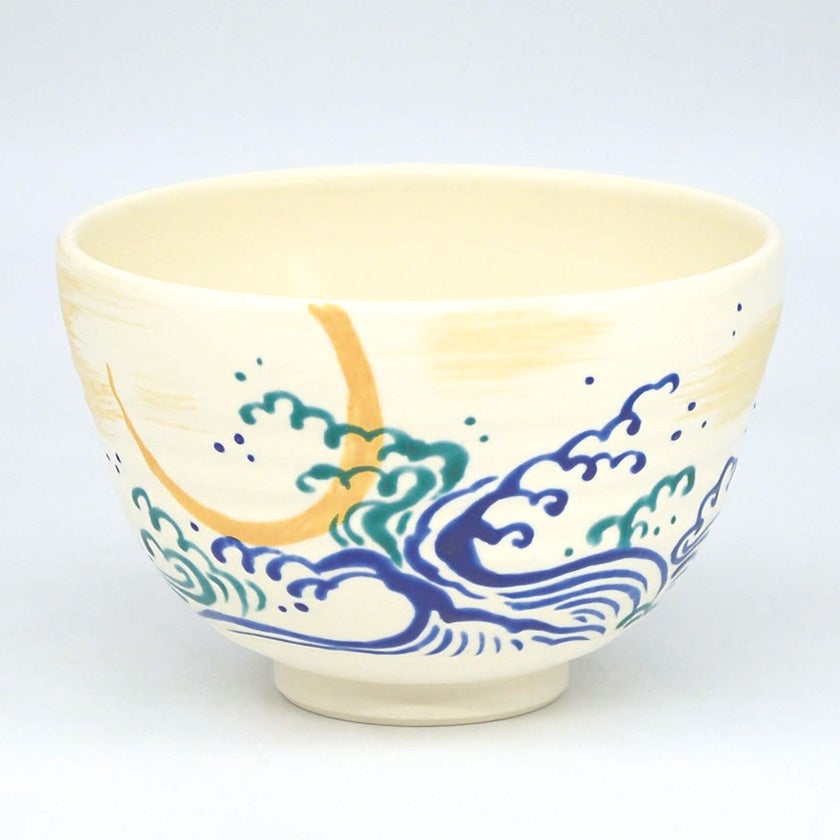 魚文抹茶碗 茶道具 抹茶茶碗（まっちゃちゃわん） 茶碗 白釉 波に三日月 水出 宋絢