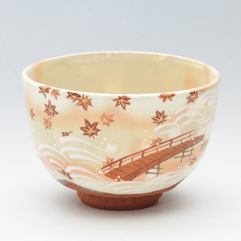 茶道具 抹茶茶碗（まっちゃちゃわん） 茶碗 色絵 橋に紅葉 加藤 永山