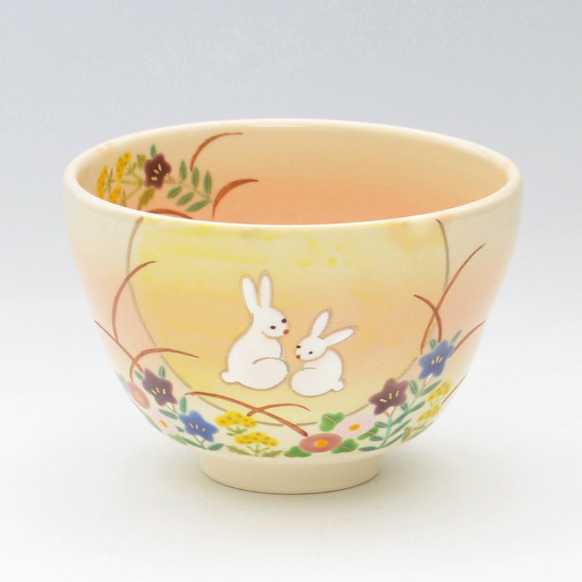 茶道具 抹茶茶碗（まっちゃちゃわん） 茶碗 色絵 月うさぎ秋草 加藤 起楽