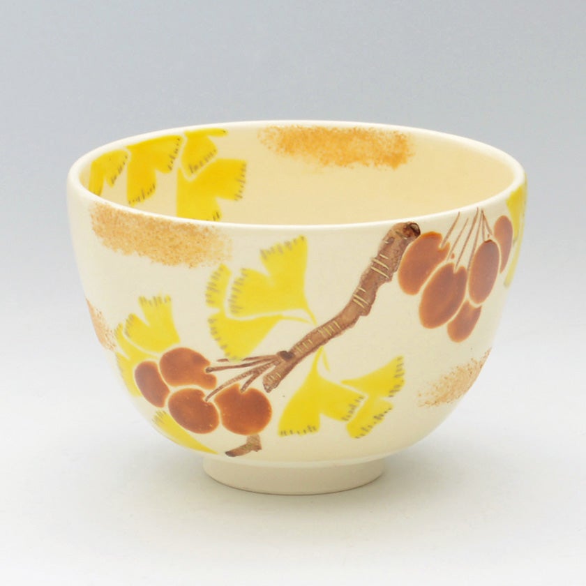 茶道具 抹茶茶碗（まっちゃちゃわん） 茶碗 色絵 銀杏の実 加藤 起楽