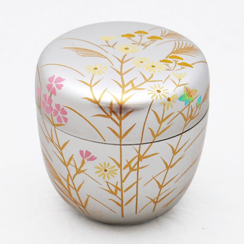 茶道具 薄茶器（うすちゃき） 銀地中棗 秋草蒔絵【樹脂製】 東雲