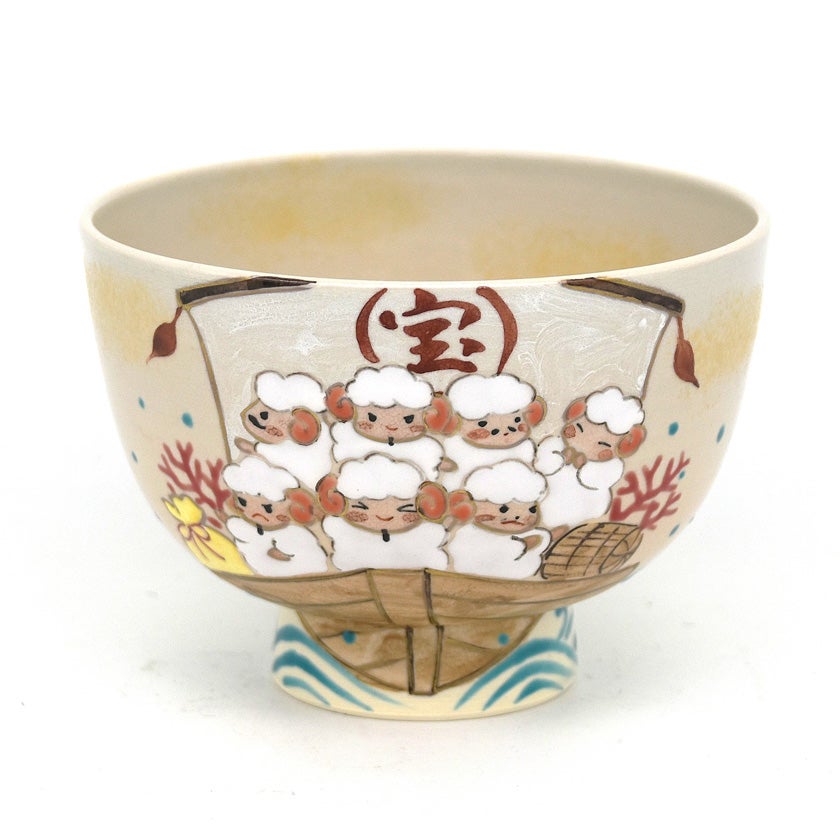 茶道具 抹茶茶碗(まっちゃちゃわん) 茶碗 宝船に七福羊 水出 宋絢 茶道具 抹茶茶碗(まっちゃちゃわん) 茶碗 宝船に七福羊 水出 宋絢