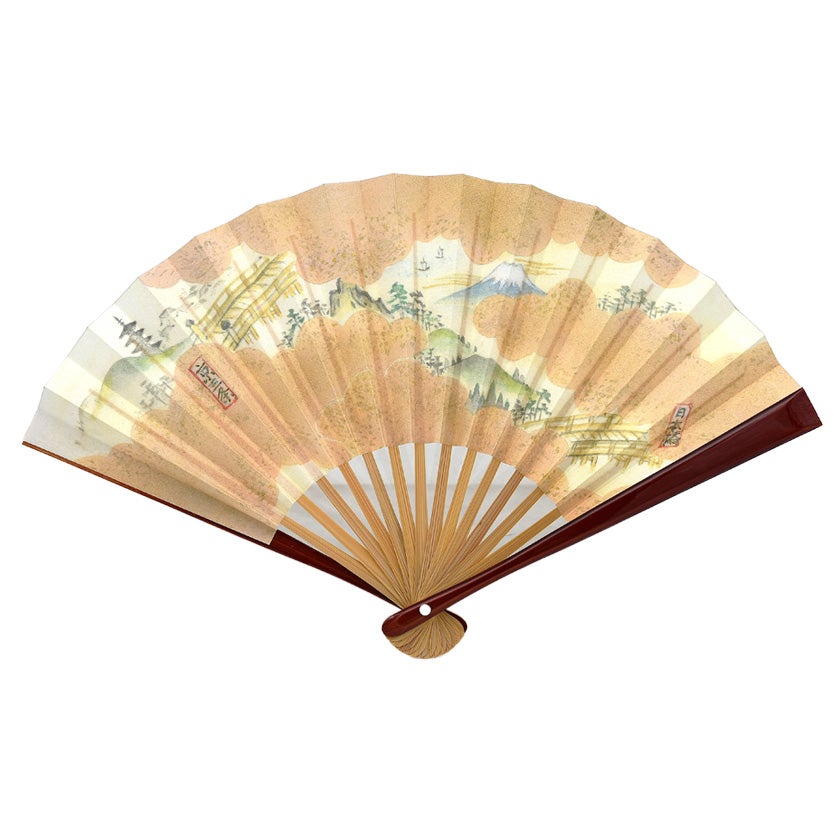 茶道具 扇子（せんす） 扇子 5寸 溜塗 東海道五十三次 歌会始 勅題