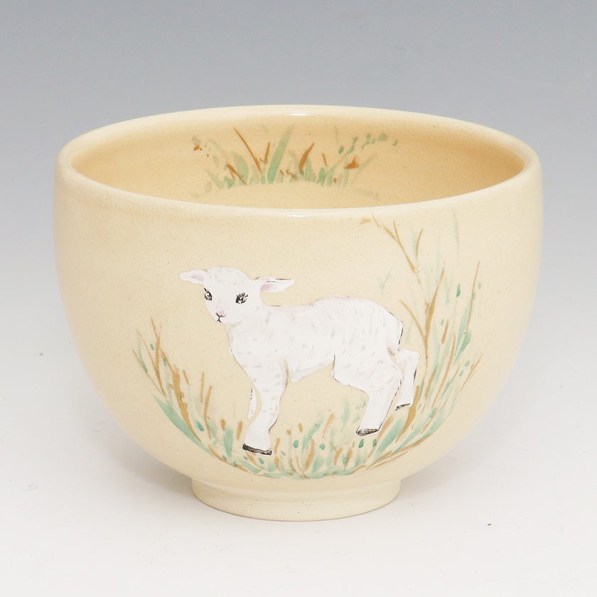茶道具 抹茶茶碗（まっちゃちゃわん） 茶碗 色絵 子羊 今岡 三四郎