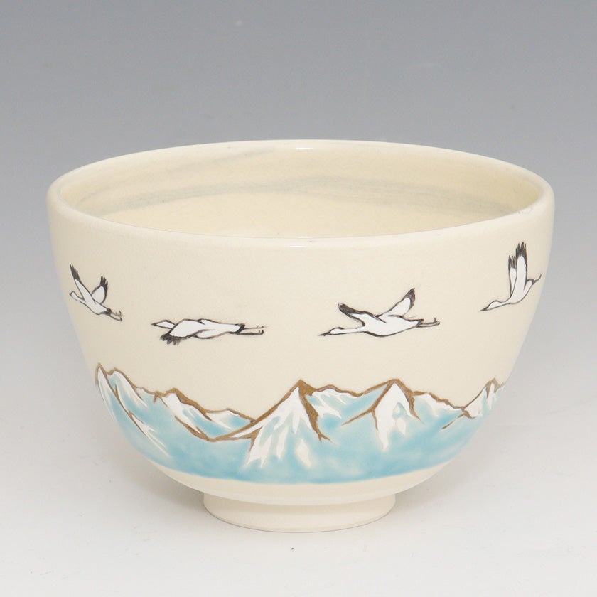 茶碗　色絵　チューリップ　加藤起楽　抹茶茶碗　抹茶碗　茶道具　抹茶 茶道具 抹茶茶碗（まっちゃちゃわん） 茶碗 色絵 空の旅 加藤 起楽