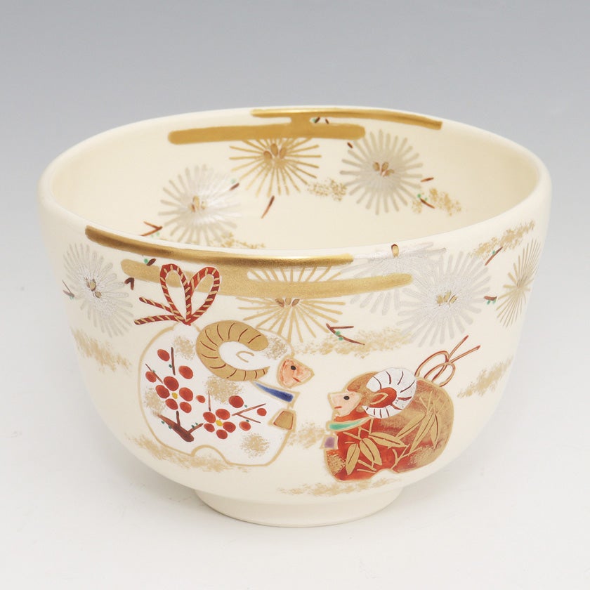 茶道具 抹茶茶碗(まっちゃちゃわん) 茶碗 色絵 親子羊 南口 閑枠 茶道具 抹茶茶碗(まっちゃちゃわん) 茶碗 色絵 親子羊 南口 閑枠