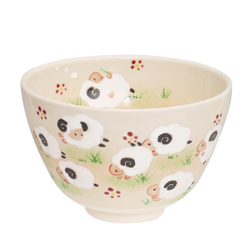 茶道具 抹茶茶碗（まっちゃちゃわん） 茶碗 色絵 ひつじの追いかけっこ