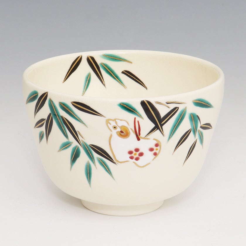 茶道具　茶碗 茶道具 抹茶茶碗（まっちゃちゃわん） 茶碗 色絵 竹に土鈴（未） 八木