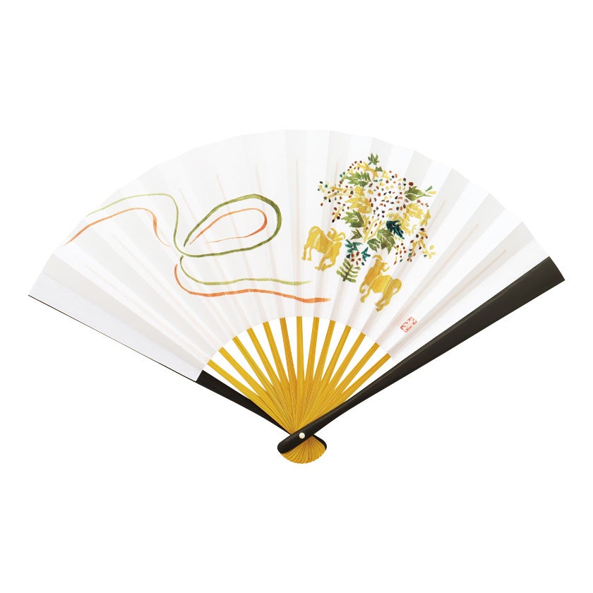 茶道具 扇子（せんす） 干支扇子 樹下双羊紋 5寸溜塗 （裏面：絵柄の