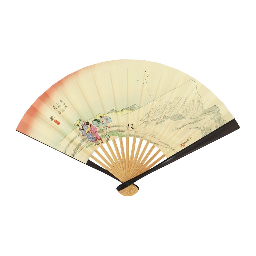 茶道具 扇子（せんす） 御題扇子 朝之富士 6寸黒染 （裏面：無地