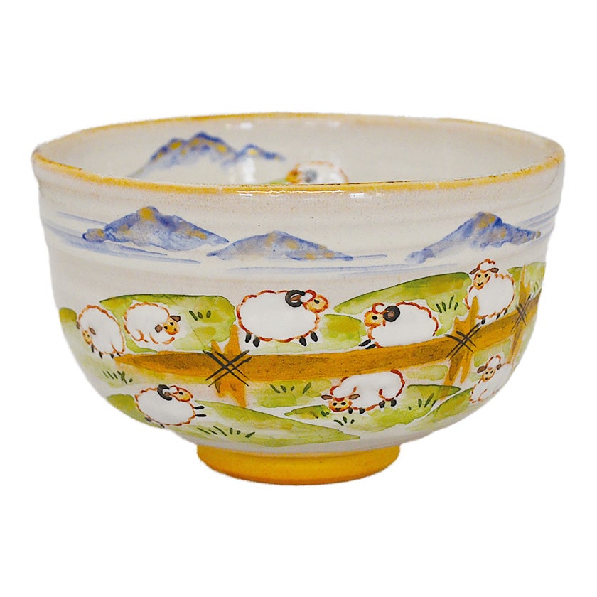 茶道具 抹茶茶碗（まっちゃちゃわん） 灰釉茶碗 草原に羊 中村 良二