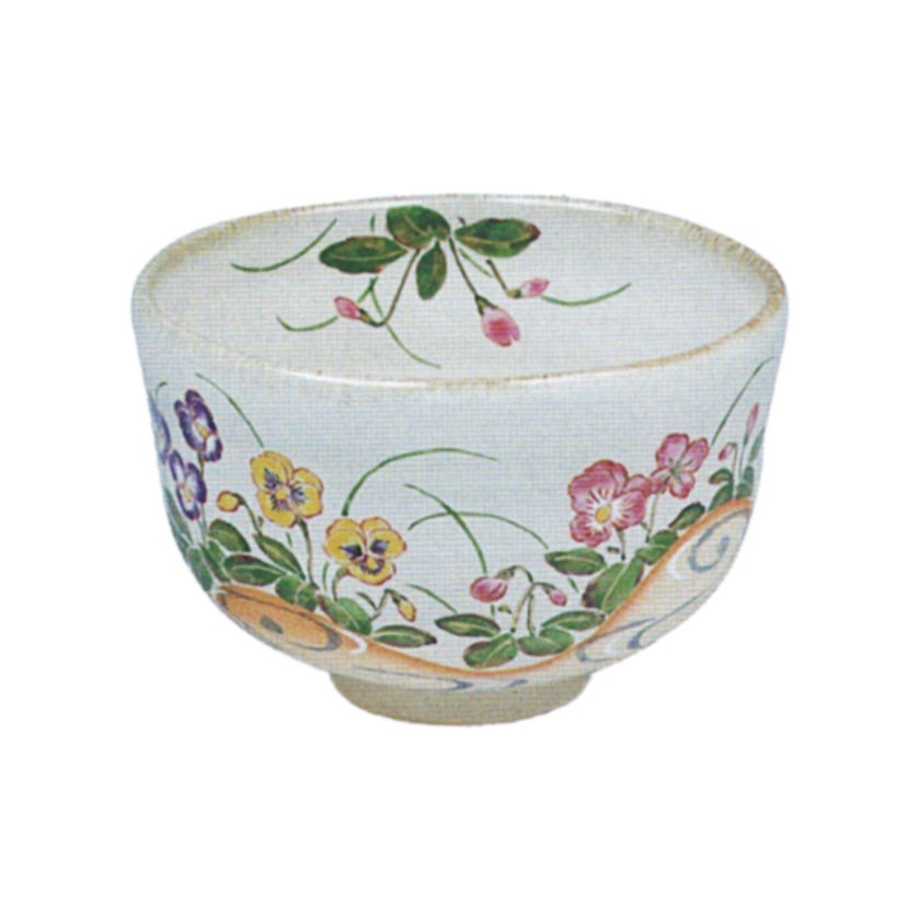 茶道　茶碗③ 茶道具 抹茶茶碗（まっちゃちゃわん） 灰釉 三色菫（すみれ） 茶碗