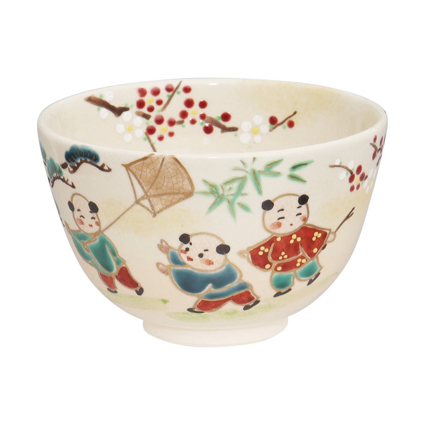 茶道具 抹茶茶碗（まっちゃちゃわん） 茶碗 色絵 唐子正月遊び 加藤 永山