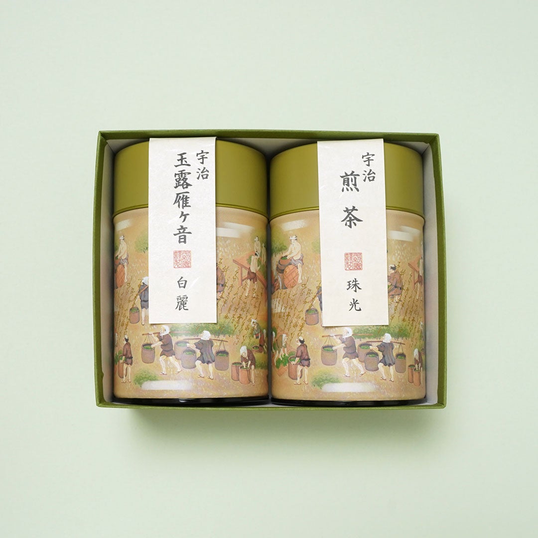 京都宇治の銘茶詰合せ 宇治煎茶「珠光」60g 宇治玉露雁ヶ音「白麗」60g