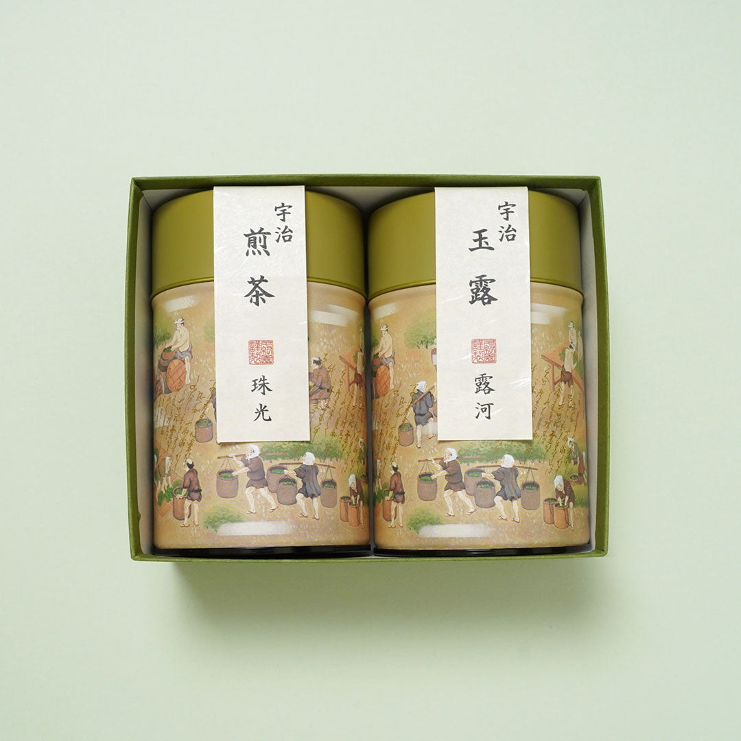 京都宇治の銘茶詰合せ 宇治玉露「露河」50g 宇治煎茶「珠光」60g